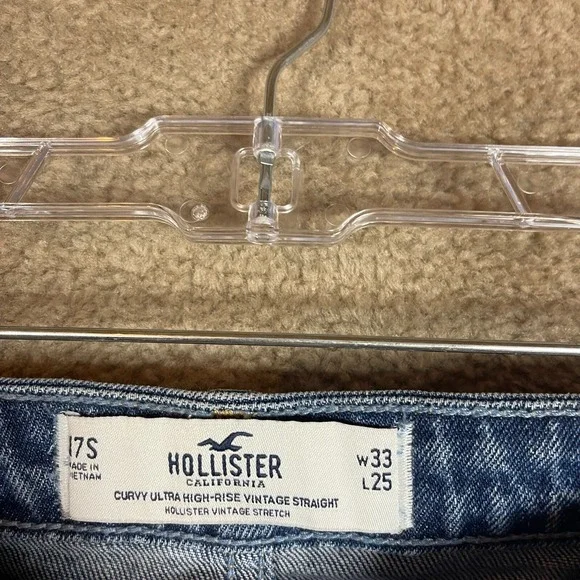 Hollister Vintage Straight Jeans Womens 33/25 Blue Curvy Ultra High Rise Ripped - Picture 11 of 11
